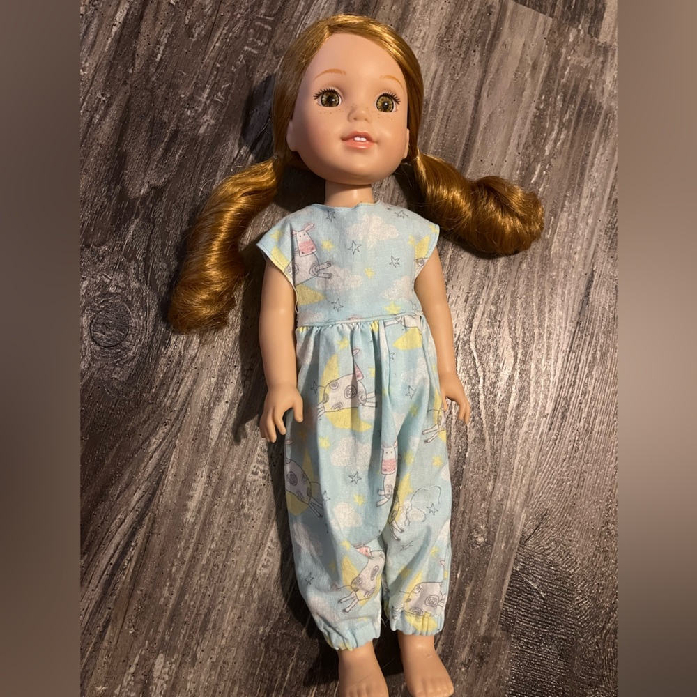 Wellie Wisher Willa doll in handmade clothes